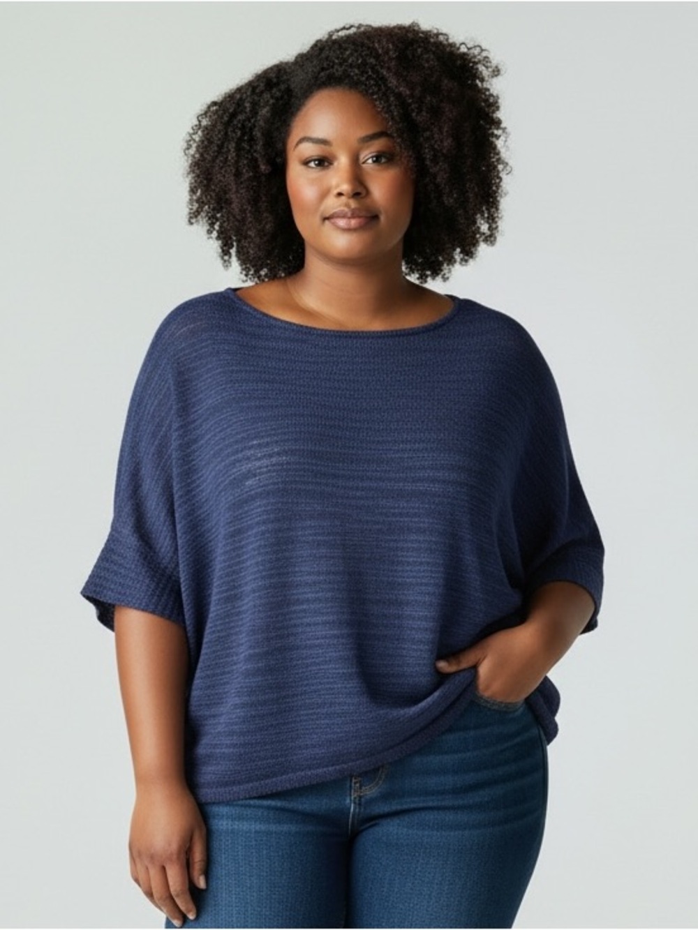 Zenergy by Chicos Relaxed Navy Scoop-Neck Knit Sweater Size Large